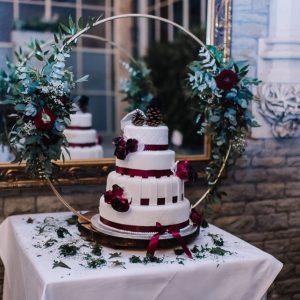 Gold Cake Hoop and Wooden Stand (no flowers)