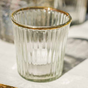 Gold Rim Ribbed Glass Tea Light Holder