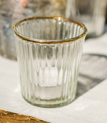 Gold Rim Ribbed Glass Tea Light Holder